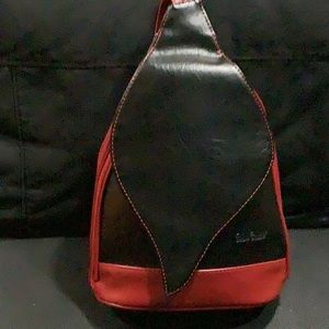 BALDINE BLACK/RED FAUX LEATHER BACKPACK PURSE